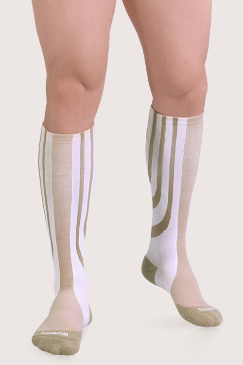 SANKOM PATENT ACTIVE COMPRESSION SOCKS - WHITE & BEIGE