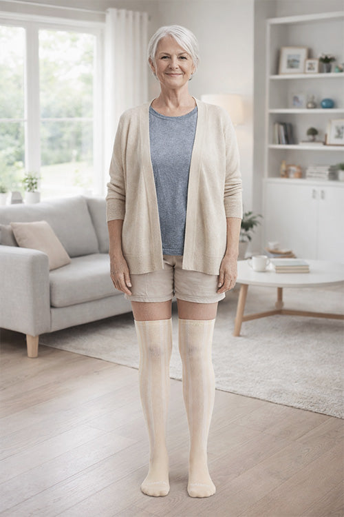 SANKOM PATENT ACTIVE COMPRESSION LIGHT SOCKS ABOVE THE KNEE - BEIGE