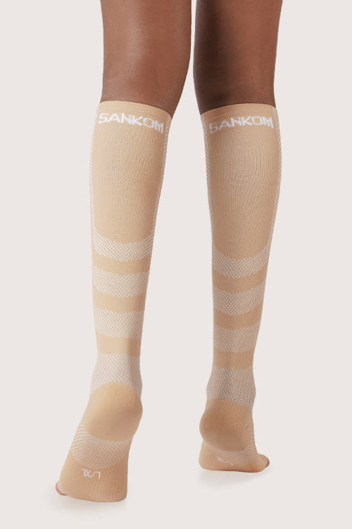 SANKOM PATENT ACTIVE COMPRESSION LIGHT OPEN TOE SOCKS -  BEIGE