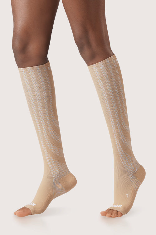 SANKOM PATENT ACTIVE COMPRESSION LIGHT OPEN TOE SOCKS -  BEIGE