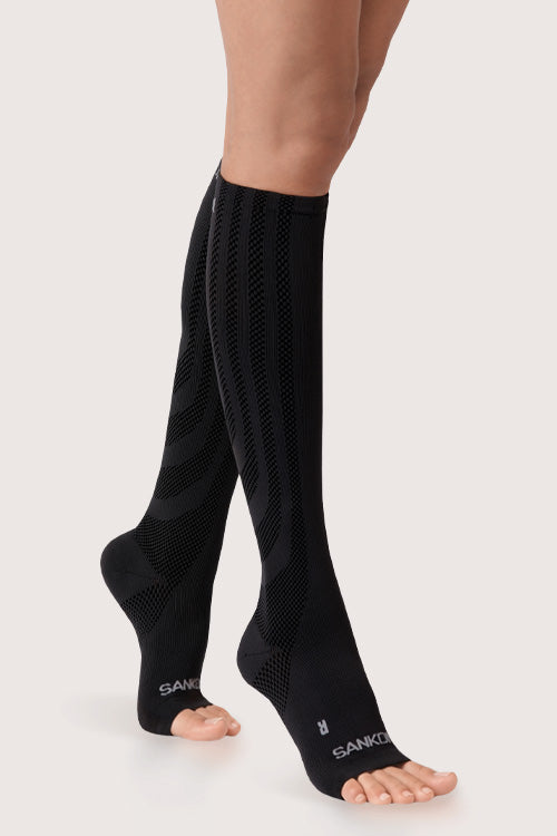 SANKOM PATENT ACTIVE COMPRESSION LIGHT OPEN TOE SOCKS -  BLACK
