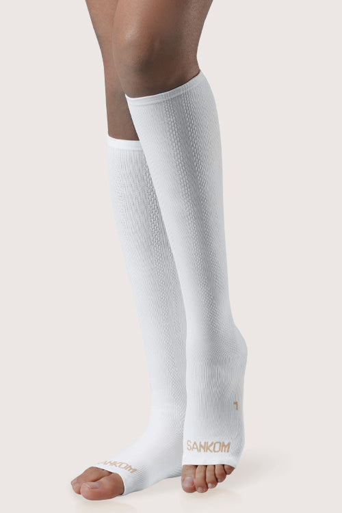 SANKOM PATENT ACTIVE COMPRESSION LIGHT OPEN TOE SOCKS -  WHITE