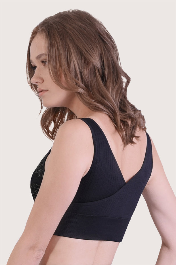 SANKOM PATENT BRA - CLASSIC WITH LACE BLACK SILVER
