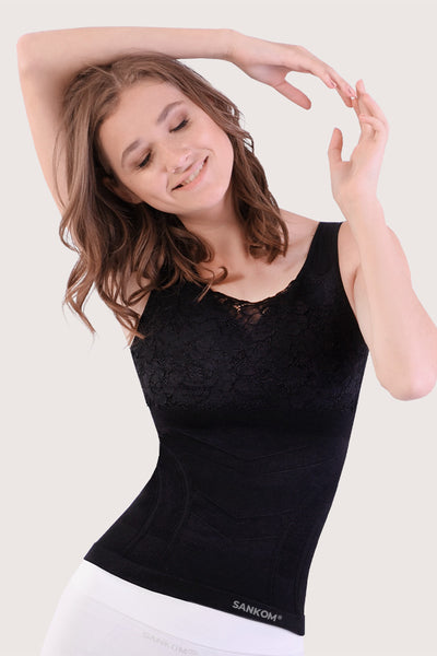SANKOM PATENT TOP - BLACK LACE