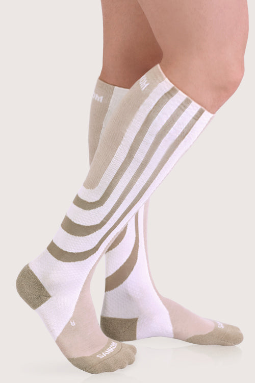 SANKOM PATENT ACTIVE COMPRESSION SOCKS - WHITE & BEIGE