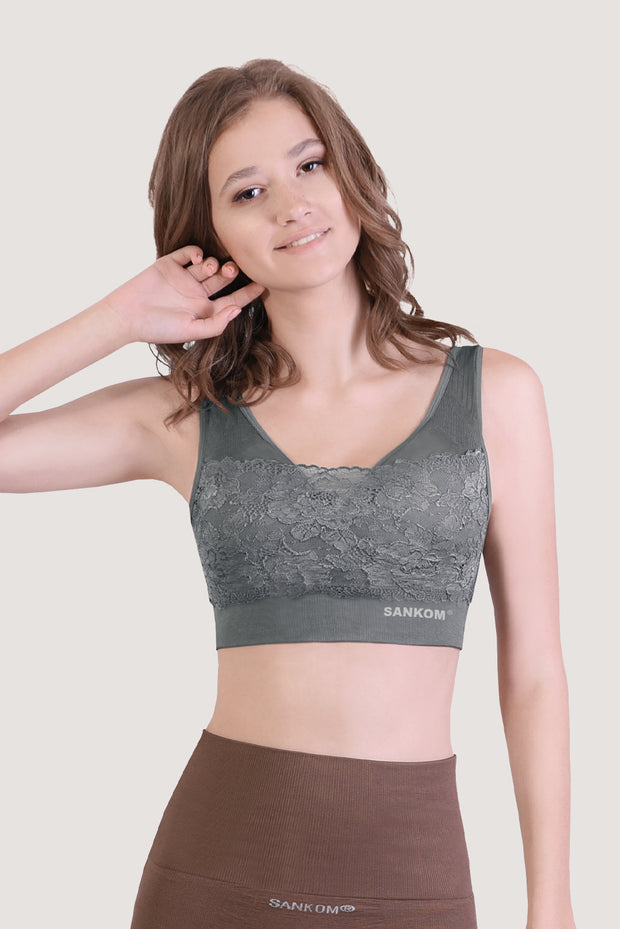 SANKOM PATENT BRA - BAMBOO - GREY WITH LACE