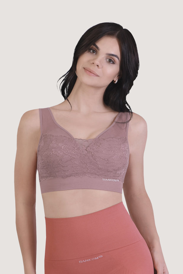 SANKOM PATENT BRA - ALOE VERA - DUSTY ROSE WITH LACE