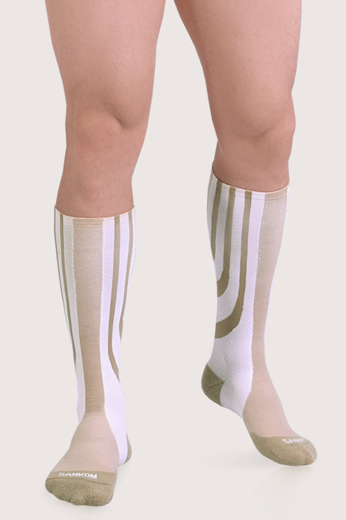 SANKOM PATENT ACTIVE COMPRESSION SOCKS - WHITE & BEIGE