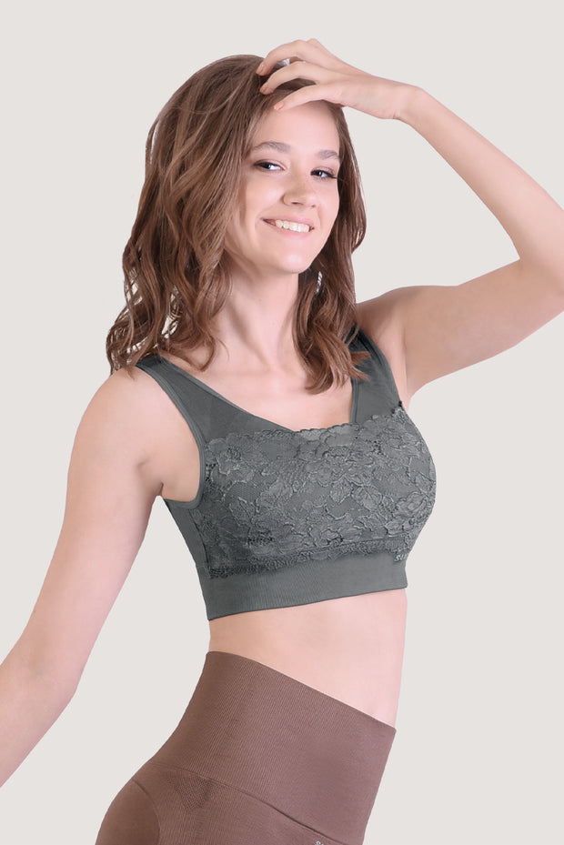 SANKOM PATENT BRA - BAMBOO - GREY WITH LACE