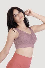 SANKOM PATENT BRA - ALOE VERA - DUSTY ROSE WITH LACE