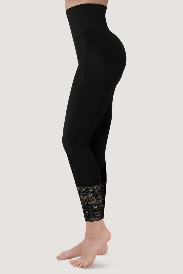 SANKOM PATENT YOGA LEGGINGS WITH LACE - BLACK